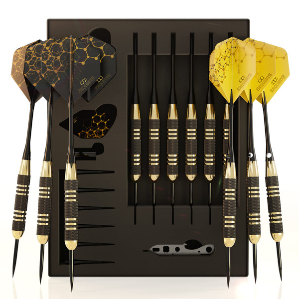 CC-Exquisite Premium Steel Tip Darts Set - Professional Darts, Brass Barrels, Metal Tip Darts, Extra Flights, (12) Aluminum Shafts 35/48, O-Rings, Dart Tool, Dart Sharpener, Darts Case-1769658304