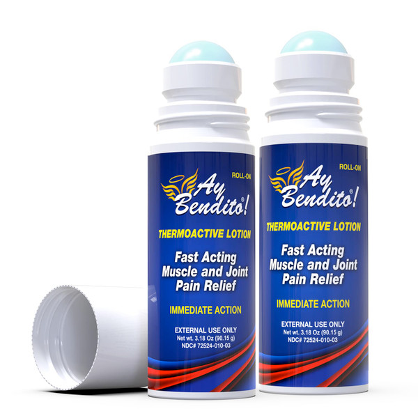 Ay Bendito! Thermoactive Lotion for Faster Pain Relief on Joints and Muscle Function - 3.18 oz Roll-on - Two Pack