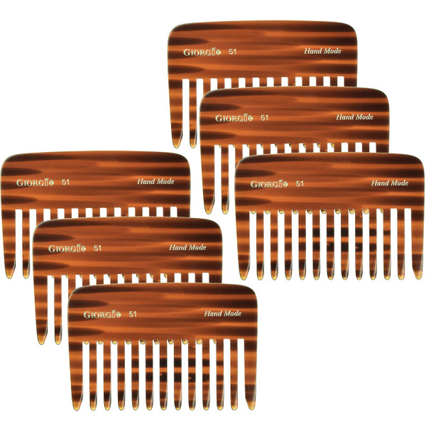 Giorgio G51 Wide Tooth Detangling Combs for Women, Wide Teeth Pocket Comb for Thick Curly Wavy Hair. Hair Detangler Comb For Wet and Dry Everyday Care. Handmade, Saw-Cut and Hand Polished
