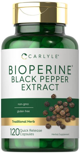Carlyle Bioperine 10mg | 120 Capsules | Non-GMO & Gluten Free | Sourced from Black Pepper Extract | Supports Curcumin Powder Absorption
