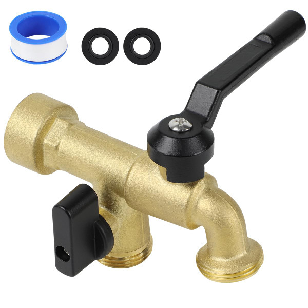 Double Outdoor Faucet, Outside Tap Garden Water Faucet Wall Mounted 3/4 inch NPT Female Inlet & Two Outlets, Frost-proof Brass Outside Spigot for Home Balcony Hose Connector (Copper 3/4" Female Inlet)