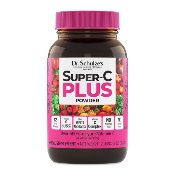 Dr. Schulze's Super-C Plus - Vitamin C Supplement for Immune Support - Skin Health & Antioxidant Support - High-Potency Formula - Plant-Based Superfood - Gluten-Free & Vegan - 2 oz (20 Servings)