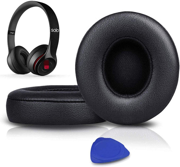 SoloWIT Earpads Cushions Replacement for Beats Solo 2 & Solo 3 Wireless On-Ear Headphones, Solo2 Solo3 Ear Pads with Soft Protein Leather, Added Thickness - Black