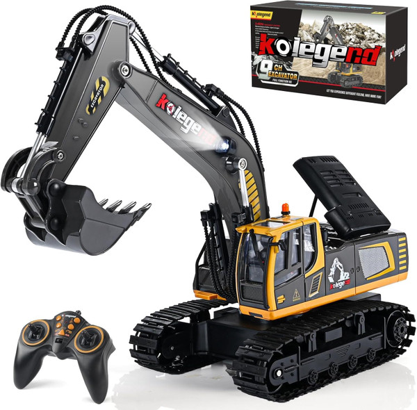 kolegend Remote Control Excavator Toy 16 Inch, 9 Channel RC Construction Vehicles Hydraulic Haulers Digger Toys Gift for 6 7 8 9 10 Years Old Kids Boys