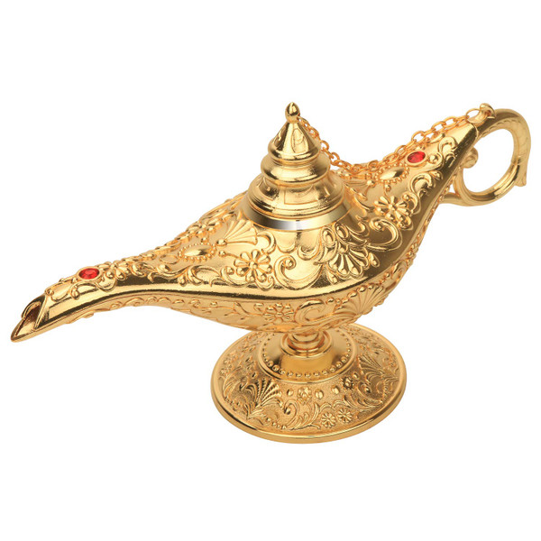 LAUYOO Classic Aladding Magic Genie Lamp Legend Wishing Light Costume Lamp Metal Carved Incense Burner for Home Tabletop Decoration Party Birthday Halloween Christmas Size 7 x 20.7 x 11.3CM