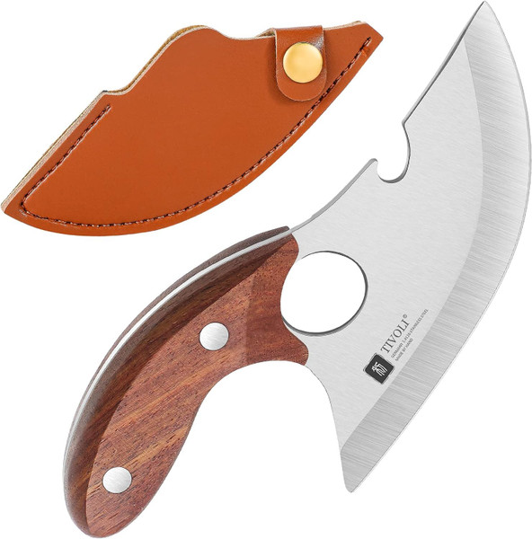 TIVOLI Small Ulu Knife 5-inch Rocker Knife, Full Tang Kitchen Utility Knives Handmade Alaskan Ulu Meat Knives with Sheath for Outdoor Camping BBQ Fishing Hiking Father's Day Christmas Gift Men Women