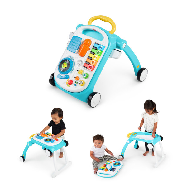 Baby Einstein Musical Mix ‘N Roll 4-in-1 Push Walker, Activity Center, Toddler Table & Floor Toy, 100+ Songs & Phrases, DJ Station with Piano