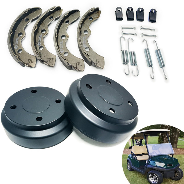HUDEX Golf Cart Rear Brake Drums Kit with Brake Shoes & Springs Compatible with Club Car DS (1995+) & Precedent (2004+) - Fits Gas & Electric Models - Replaces OEM#1017911-01/1018232-01(18pcs)