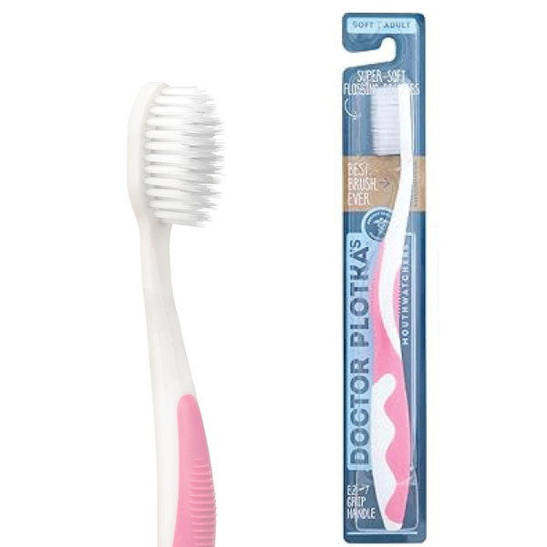MOUTHWATCHERS Manual Soft Toothbrush for Adults, Ultra CleanToothbrush with Flossing Bristles, Good for Sensitive Teeth and Gums. Rose, 1 Each