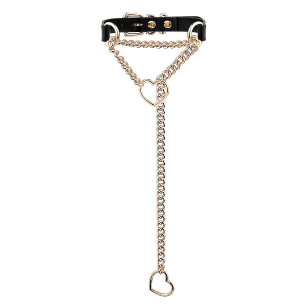 ADEMISHIA Handmade Black Heart Choker Collar For Women, Punk Gothic O-ring Slip Chain Necklace with Adjustable Vegan Leather Buckle ADEMISHIA Handmade Black Heart Choker Collar For Women, Punk Gothic O-ring Slip Chain Necklace with Adjustable Vegan Leather Buckle