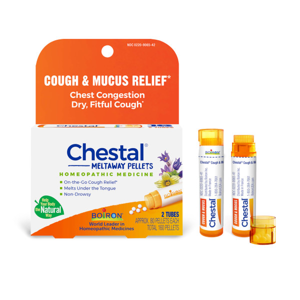 Boiron Chestal Pellets for Cough and Mucus Relief, Nasal or Chest Congestion, and Sore Throat Relief - 2 Count (160 Pellets)