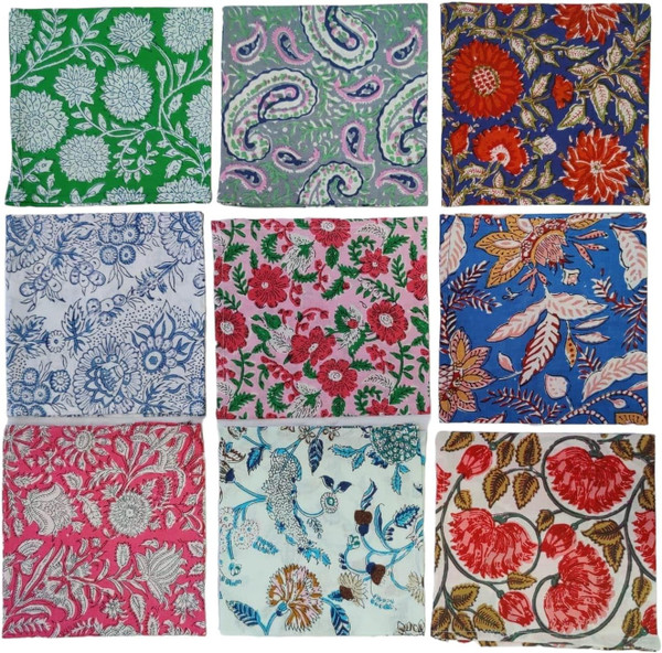 INDIANHANDICRAFTS 10 Pc Mix Lot Napkin Hand Block Print Napkin 100 Percent Cotton Napkin Hand Made Napkin Size 16x16 Inch Jaipuri Peinted Home Decor Napkin Multicolor, SDTH0012