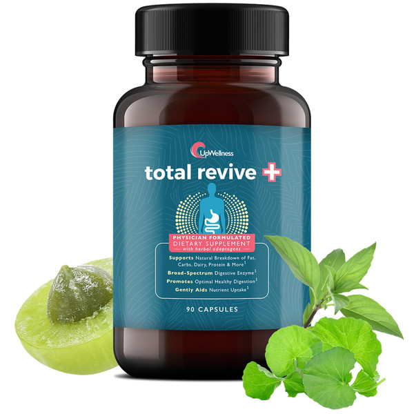 UpWellness Total Revive+ Digestive Enzymes - Broad-Spectrum Enzymes for Digestive Health - Supports Gut Health and Nutrient Absorption - Physician Formulated - 90 Capsules
