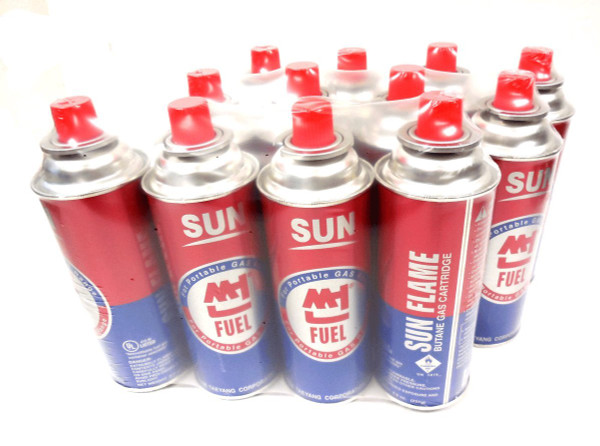 12 Cans Super Flame Butane Gas Cartridge Fuel Containers for Portable Camping Stoves