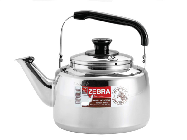 0.8 Litre Zebra Polished Mirror Finish Stainless Steel Canister Stovetop Teakettle, Made in Thailand