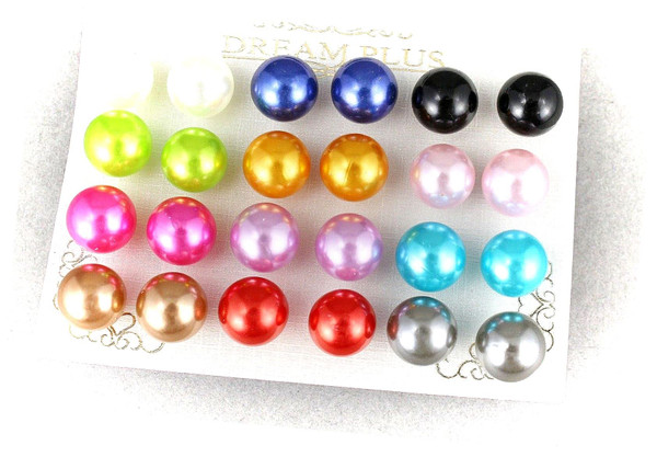Ball Post Earrings 12 Pair Big Faux Pearl Bead Stud Multi Color Set Pack Adorable Statement Jewelry Earrings for Women Ball Post Earrings 12 Pair Big Faux Pearl Bead Stud Multi Color Set Pack Adorable Statement Jewelry Earrings for Women