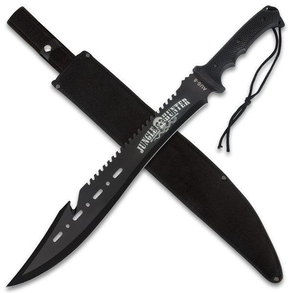 Black Legion Jungle Hunter Machete with Sheath | 25" Tactical Survival Machete Knife | Heavy Duty Sawback Blade for Yard Work & Gardening | Full Tang Stainless Steel | Outdoor & Camping Tool