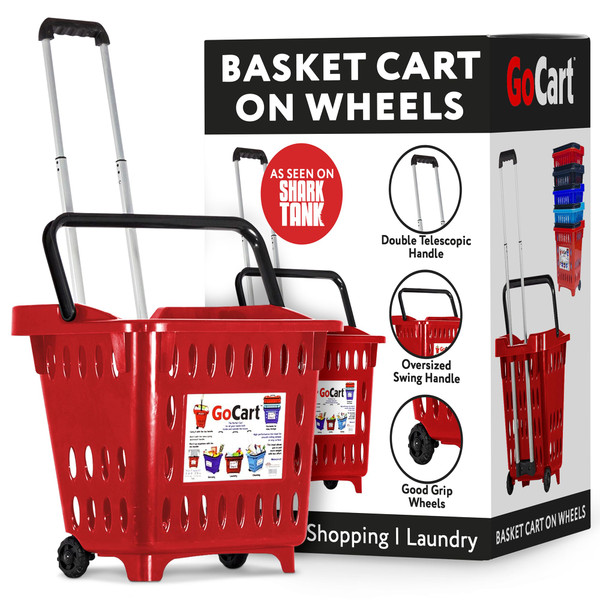 dbest products GoCart, Red Grocery Cart Shopping Laundry Basket on Wheels