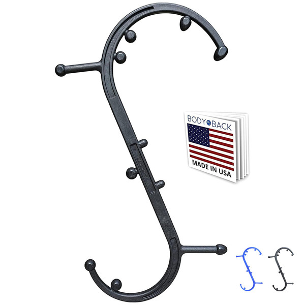 Body Back Buddy Classic USA Made Handheld Massage Cane - Full Body Trigger Point Tool for Deep Tissue Pain Relief - Dual Hooks for Back, Shoulder, Neck - (2.0 Black)