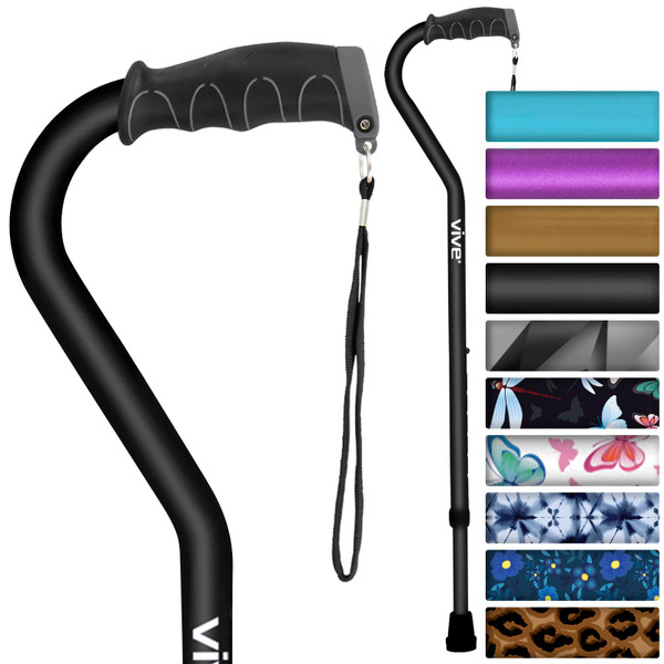 Vive Walking Cane for Women, Men, Elderly - Patented Offset Grip - Lightweight Adjustable Walking Aid with a Non-Slip Tip - Sturdy Balancing Mobility Aid for Seniors, Supports Up to 250lbs