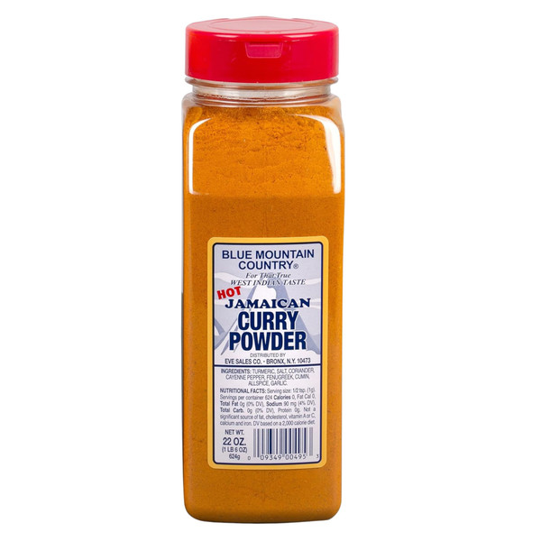 Blue Mountain Country Jamaican Curry Powder Hot – 22 oz Shaker Bottle | Authentic Spicy West Indian Curry Blend for Meat, Seafood, Vegetables & More