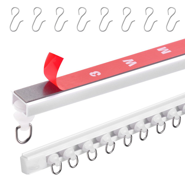 VEVOR Ceiling Curtain Track Set, 9.9 FT/3 Meter, Self Adhesive, No Drill Ceiling Track System for Curtains, Room Divider Curtain Track Ceiling Mounted for Living Room with Hooks and Hardware, White