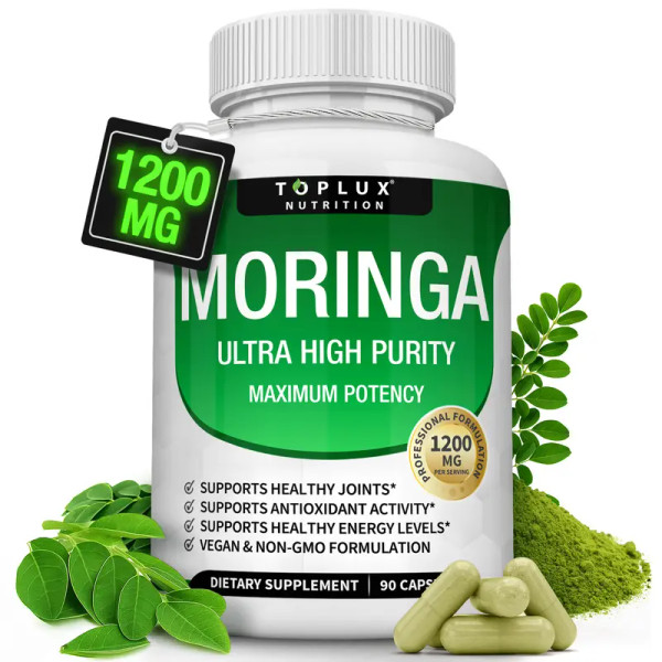 Moringa Capsules 1200mg - Pure Moringa Powder for Immune, Gut health 90 Capsules