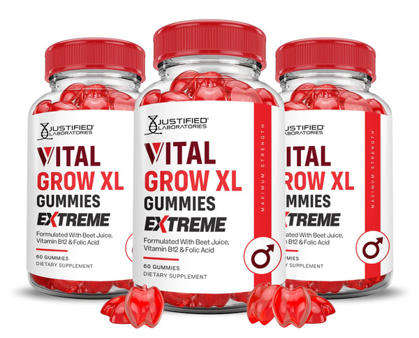 Justified Laboratories (3 Pack Vital Grow XL Extreme 2000MG Performance Gummies Advanced Formula Formulated with ACV Pomegranate Beet Juice Powder B12 Vegan Non GMO 180 Gummys