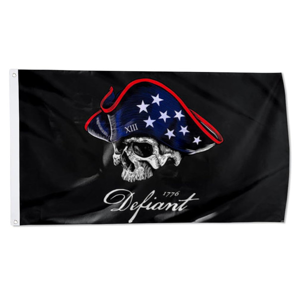 Rekksis Defiant skull 1776 flags Banner 3x5Feet Garden house Flags banner Decor Double Stitched Polyester with Brass Grommets