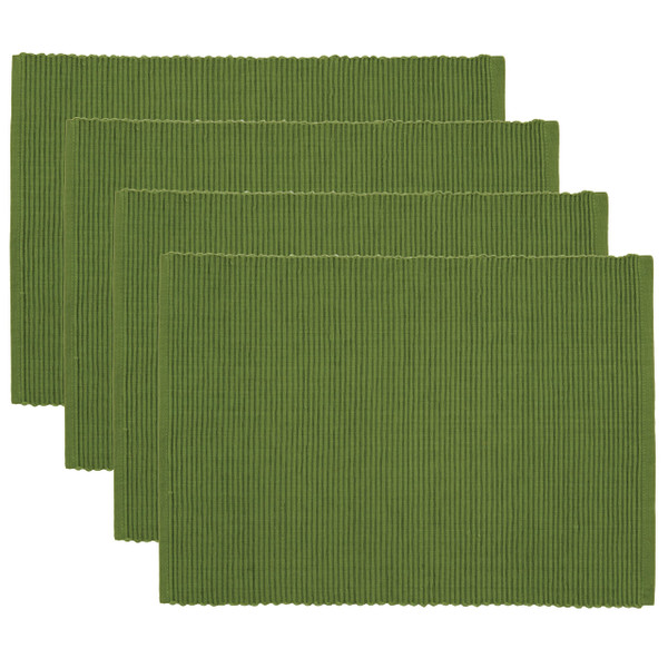 Now Designs Spectrum Placemats Thick Ribbed Cotton, Fir Green, 19x13 inches, Set of 4