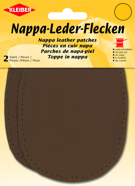 Kleiber Sew-on Nappa Leather Elbow and Knee Patches 12.5 cm x 10 cm, Brown, 2 per Pack