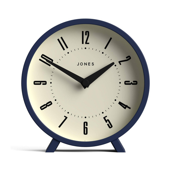 JONES CLOCKS® Venus Desk Clock | Modern Round Design | Blue | Stylish Retro Look for Shelf, Table, Mantel or Bedside