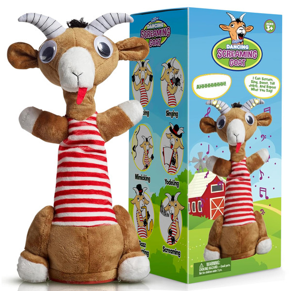 Gagster Screaming Goat Dancing Toy – Mimicking Toy for Kids – Repeats What You Say, Singing & Talking – Electronic Yodeling – Funny White Elephant Gag Gift for Anyone Who Loves Talking