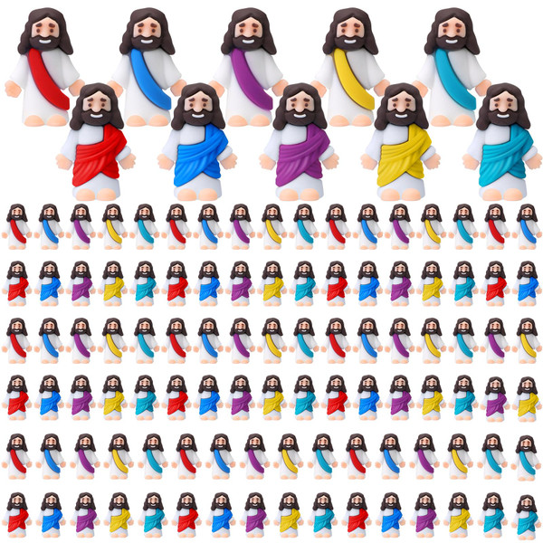 Bememo 100 Pcs Jesus Toys Little March for Jesus Figurine Miniature Tiny Doll to Hide and Seek Classic Religious Gifts for Easter Egg Stuffers (Lively Colors)