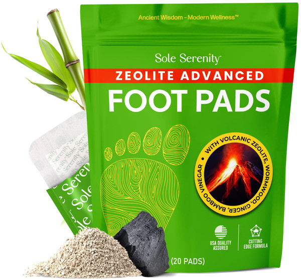 Sole Serenity Foot Pads - Zeolite Mineral, Ginger Root, Wormwood, Bamboo Vinegar, Foot Spa for Achy Feet - 20 Pads