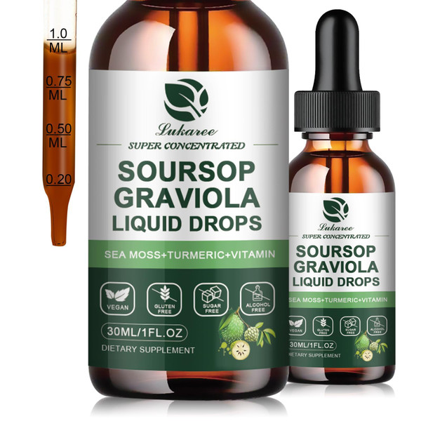 Soursop Graviola Leaf Extract Liquid Drop Plus Pure Botanical Sea Moss for Cell Support & Regeneration, Immunity, Liver, Zzz & Antioxidant - Soursop Bitters Liquid, 1Month Supply, 1 Fl Oz