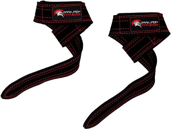 Dark Iron Fitness Weightlifting Leather Suede Lifting Wrist Straps Bundle for Men and Women Wraps Weight for a Heavy Powerlifting Grip Hooks with Padded Support