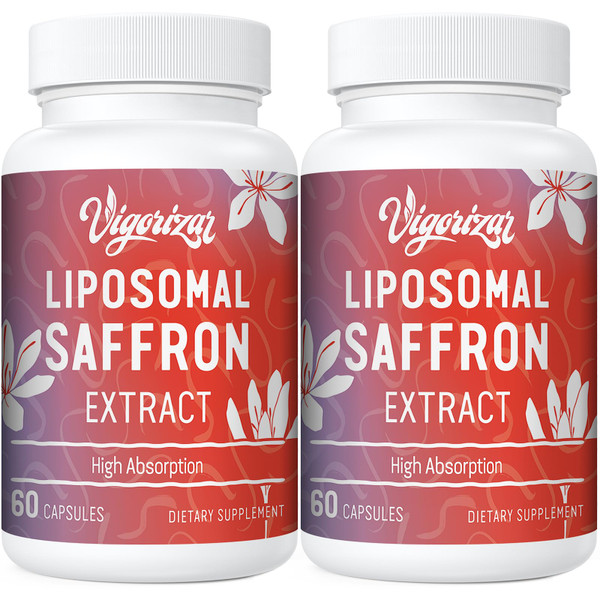 Vigorizar Saffron Supplements - 100% Pure Saffron Extract 88.5 mg, Maximum Absorption, Better Bioavailability, Liposomal Supplements for Mood, Focus & Vision - 120 Vegan Capsules, Made in USA