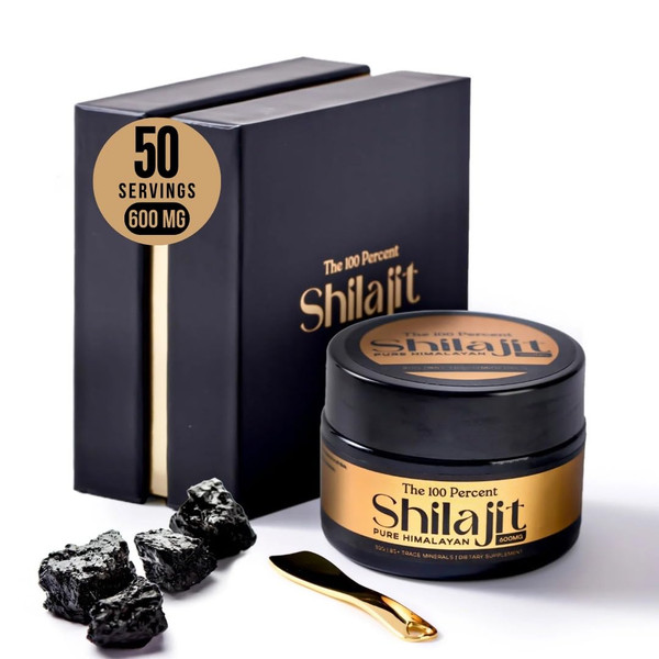 The 100 Percent Pure Himalayan Shilajit for Men & Women 600mg, 50 Servings - Gold Grade, Lab Test Included, Maximum Potency Fulvic Acid with 85+ Trace Minerals Extracted from Highest Altitude