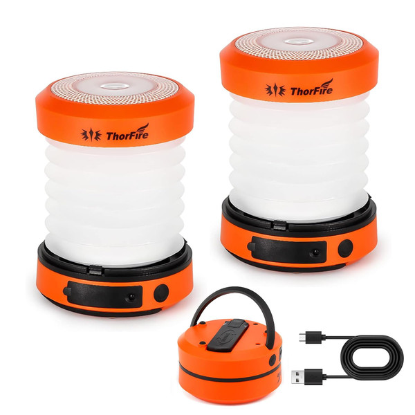 THORFIRE Collapsible LED Camping Lantern Rechargeable, Portable Hand Crank Lantern Flashlight with 4 Light Modes for Power Outage, Hiking, Emergency, Fishing (2 Pack)