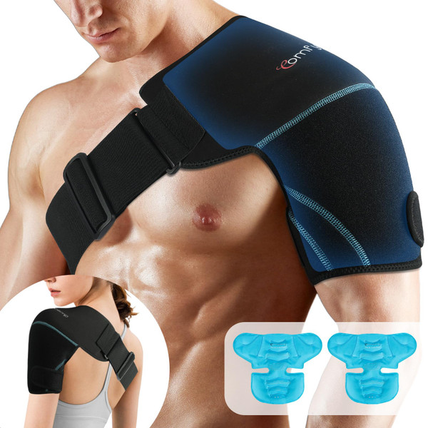 Comfytemp Shoulder Ice Pack Wrap Shoulder Brace, FSA Eligible Items Only List, HSA Gel Cold Compression Sleeve for Injuries Reusable Arm Rotator Cuff Pain Relief, Recovery Items for Women Men