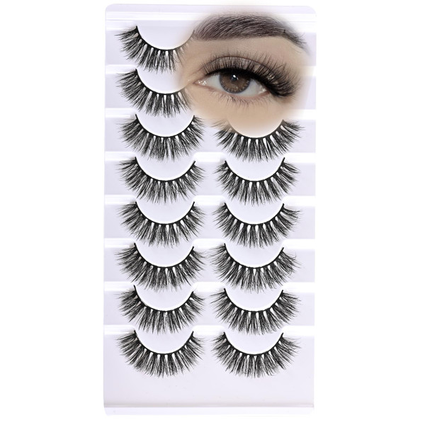QUNETY Natural Lashes Wispy Eyelashes Fluffy Fake Lashes Short Strip Eyelash 8 Pairs False Lash 3D Curl Reusable False Eye Lash Pack Cluster Strip Lashes (Lite Wispy | 7-14mm)