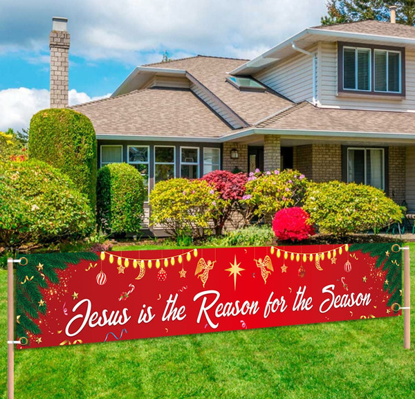 Jesus is The Reason for The Season Sign Banner Christmas Jesus’s Birthday Party Decorations Nativity Christmas Banner for Xmas Large Outdoor Yard Backdrop Decor Sign,9.8X1.6 Ft