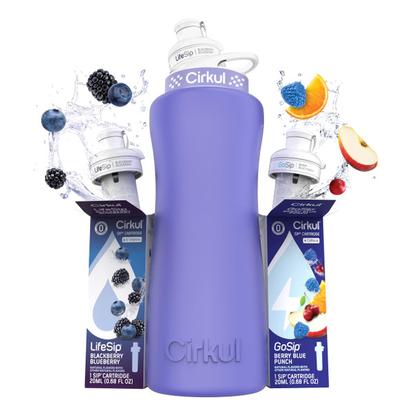 Cirkul 32oz. Matte Periwinkle Stainless Steel Water Bottle Starter Kit with Purple Lid, 2 Flavor Cartridges (1 LifeSip Blackberry Blueberry, 1 GoSip Berry Blue Punch) No Sugar, Zero Calorie Drink Mix Cirkul 32oz. Matte Periwinkle Stainless Steel Water Bottle Starter Kit with Purple Lid, 2 Flavor Cartridges (1 LifeSip Blackberry Blueberry, 1 GoSip Berry Blue Punch) No Sugar, Zero Calorie Drink Mix