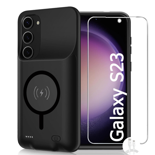 JBUBN Battery Case for Galaxy S23,[10000mAh] Large Capacity Slim Portable Protective Fast Charging Case Battery Case Compatible with Galaxy S23(6.1inch) Wireless Charging Case with Carplay-Black