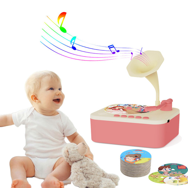 Retysaz Kids Phonograph with 96 Cards, Story Music Player Kids 3-6 Musical Sensory Toy boy Girl,Toddler Audio Pre-Kindergarten Toy Early Childhood Education Gift Birthday （Pink）…