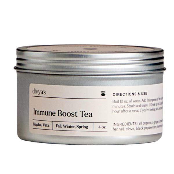 Divya's Immunity Tea - Ayurvedic Herbal Ginger with Immune Boosting Herbs, Helps with Cough & Congestion, Sluggishness, and Sore Throat - Caffeine Free Blended Loose Leaf Cinnamon Tea Organic, Non-GMO