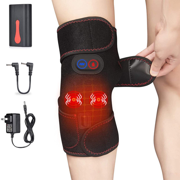 JADE KIT Heated Knee Wrap Pad - Massage Heated Knee Brace with 3 Heat Modes & 3 Vibration Modes, Heating Knee Pads, Black， Christmas Gift for Family (Black 1 Pack) (1)