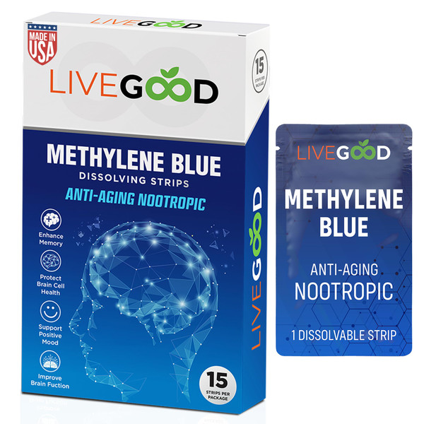 LIVEGOOD Methylene Blue – Methylene Blue for Humans, Brain Supplements for Memory and Focus, Clarity & Cognitive Energy, Nootropic Brain Support, Made in USA, 15 Oral Strips with 20mg Each LIVEGOOD Methylene Blue – Methylene Blue for Humans, Brain Supplements for Memory and Focus, Clarity & Cognitive Energy, Nootropic Brain Support, Made in USA, 15 Oral Strips with 20mg Each