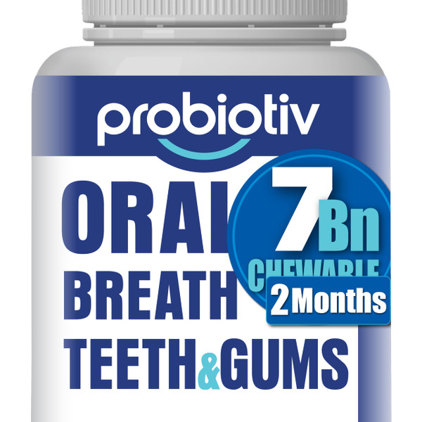 Probiotiv Oral Probiotics for Mouth Bad Breath 7 Billion CFU - Chewable Dental Probiotics for Teeth & Gums, Fresh Breath Freshener, Supports Oral Microbiome & Healthy Mouth